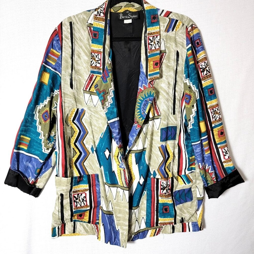 Barrie Stephens Womens Blazer Sz 14 Button Closure Long Sleeve BoHo Vintage USA